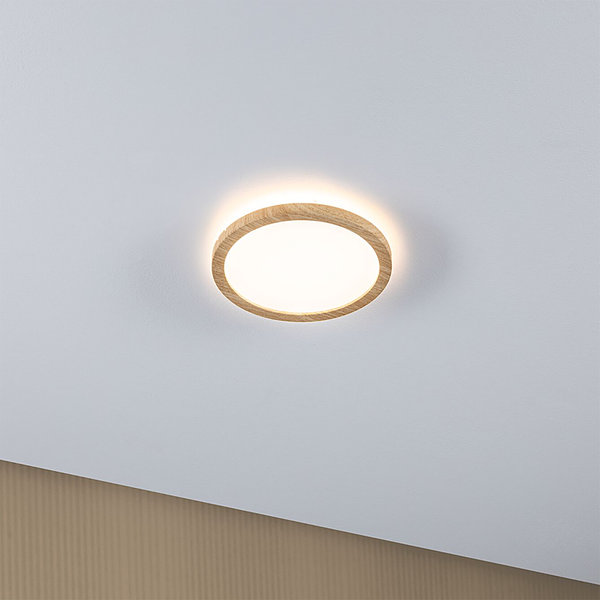 LED-Deckenleuchte Atria Shine Rund Oak - Kunststoff / Eiche Optik - Braun - 1-flammig - Durchmesser: 19 cm - Warmweiß