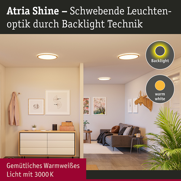 LED-Deckenleuchte Atria Shine Rund Oak - Kunststoff / Eiche Optik - Braun - 1-flammig - Durchmesser: 19 cm - Warmweiß