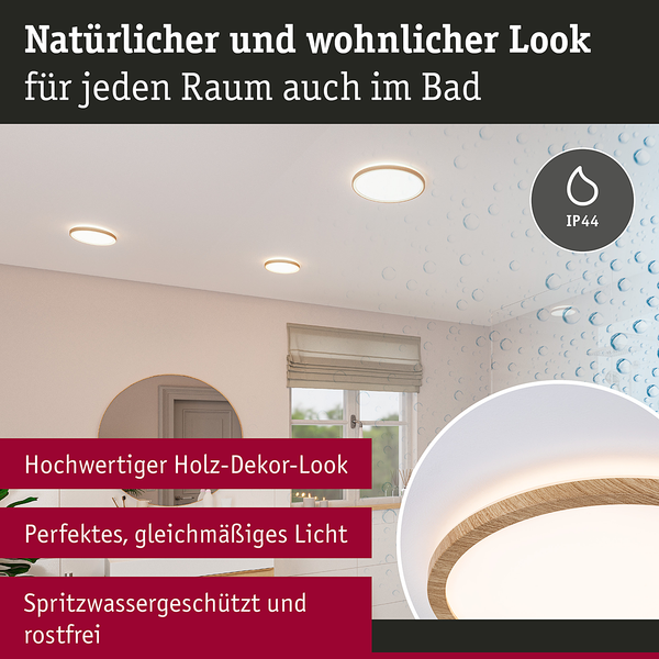 LED-Deckenleuchte Atria Shine Rund Oak - Kunststoff / Eiche Optik - Braun - 1-flammig - Durchmesser: 19 cm - Warmweiß