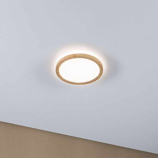 LED-Deckenleuchte Atria Shine Rund Oak - Kunststoff / Eiche Optik - Braun - 1-flammig - Durchmesser: 19 cm - Universalweiß