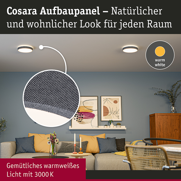 LED-Deckenleuchte Cosara Typ A - Kunststoff / Textil - Grau - 1-flammig - Grau