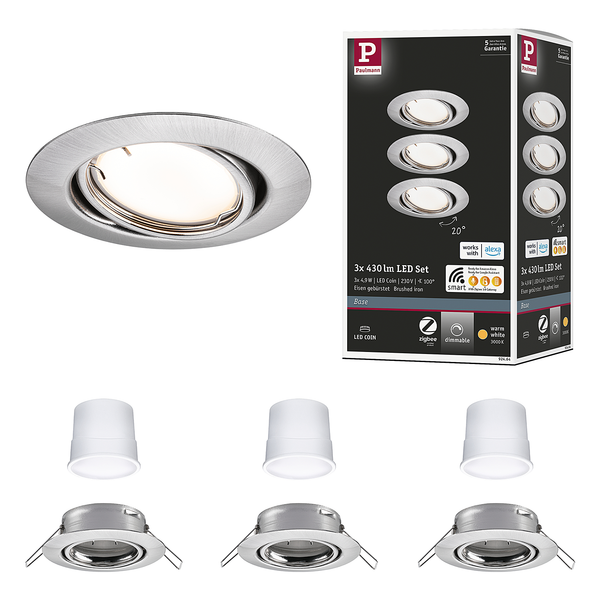 LED-Einbauleuchte Coin 3er-Set Dimmbar - Metall - Grau - 1-flammig - Grau