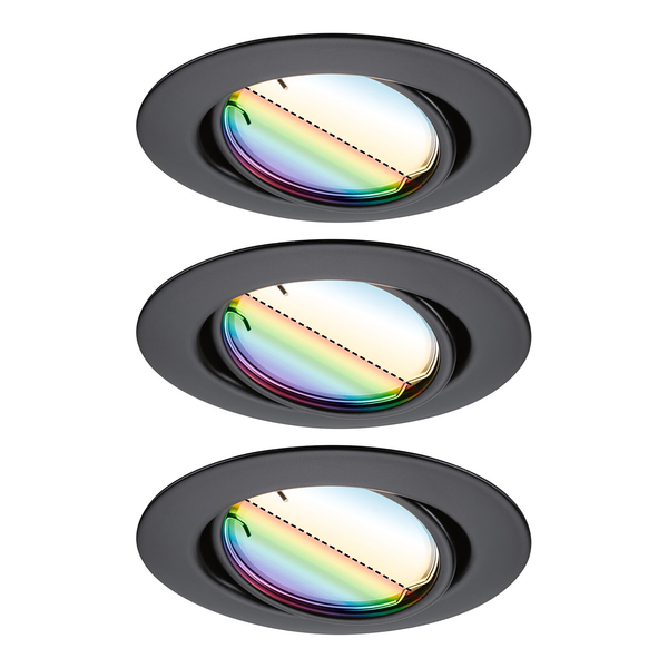 LED-Einbauleuchte Coin 3er-Set RGBW - Metall - Schwarz - 1-flammig - Schwarz