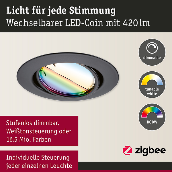 LED-Einbauleuchte Coin 3er-Set RGBW - Metall - Schwarz - 1-flammig - Schwarz