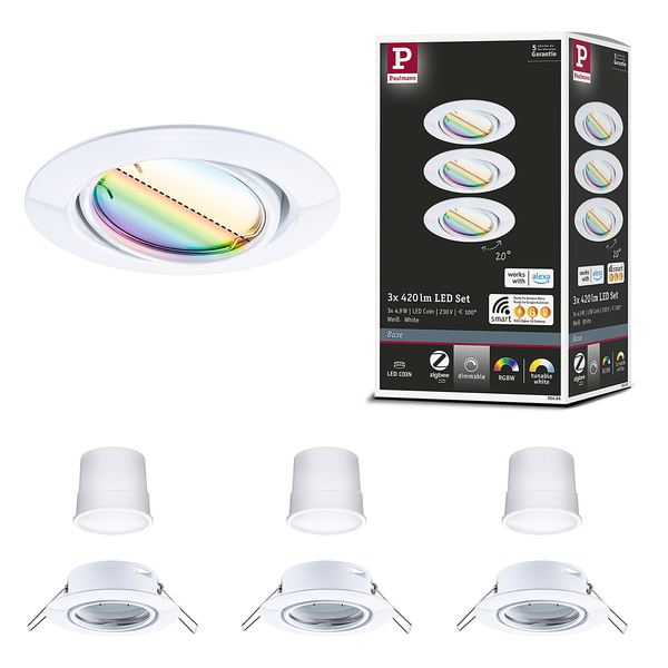 LED-Einbauleuchte Coin 3er-Set RGBW - Metall - Weiß - 1-flammig - Weiß