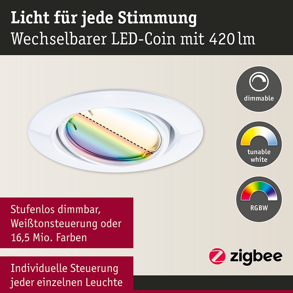 LED-Einbauleuchte Coin 3er-Set RGBW - Metall - Weiß - 1-flammig - Weiß
