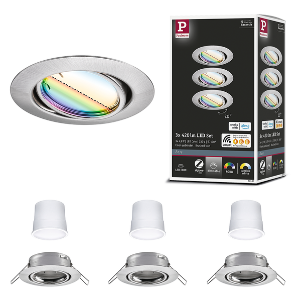 LED-Einbauleuchte Coin 3er-Set RGBW - Metall - Grau - 1-flammig - Grau