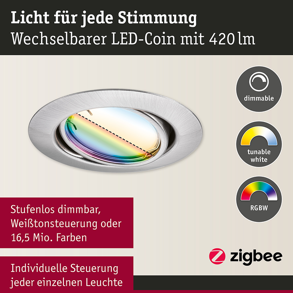 LED-Einbauleuchte Coin 3er-Set RGBW - Metall - Grau - 1-flammig - Grau