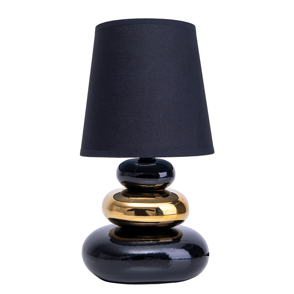 Tischleuchte Stoney - Eisen / Baumwollstoff - Schwarz / Gold