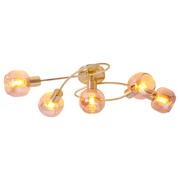 Deckenleuchte Libby 5-flammig - Klarglas / Eisen - Gold