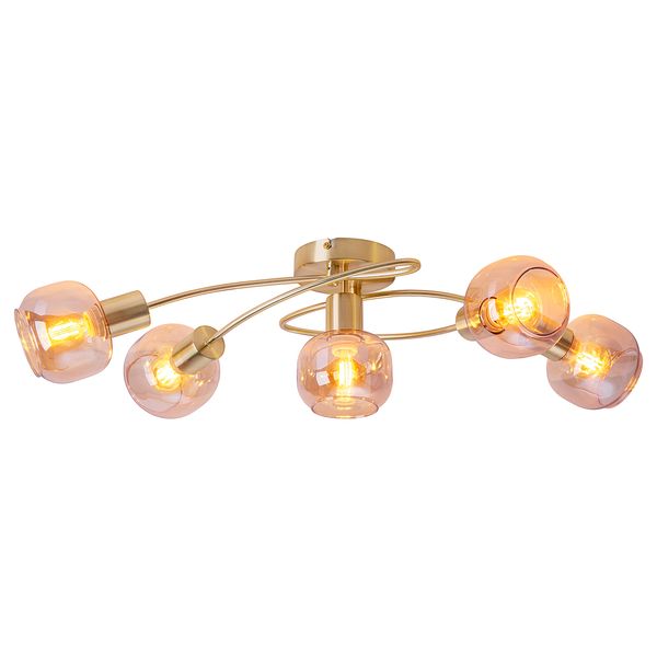 Deckenleuchte Libby 5-flammig - Klarglas / Eisen - Gold