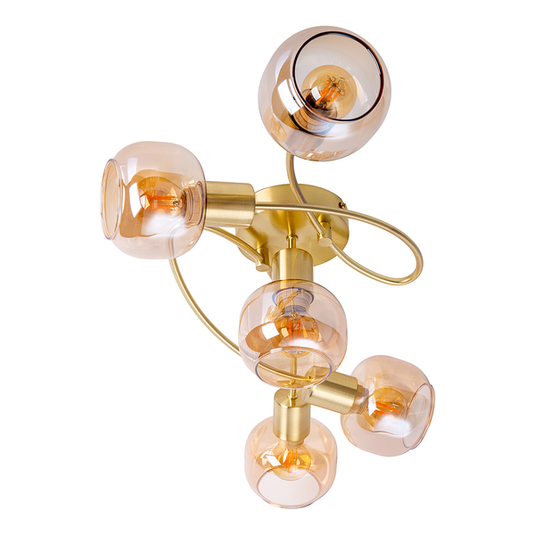 Deckenleuchte Libby 5-flammig - Klarglas / Eisen - Gold
