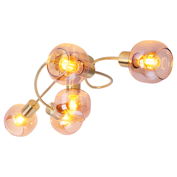 Deckenleuchte Libby 5-flammig - Klarglas / Eisen - Gold