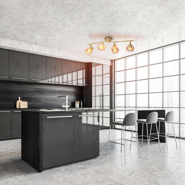 Deckenleuchte Libby 4-flammig - Klarglas / Eisen - Gold