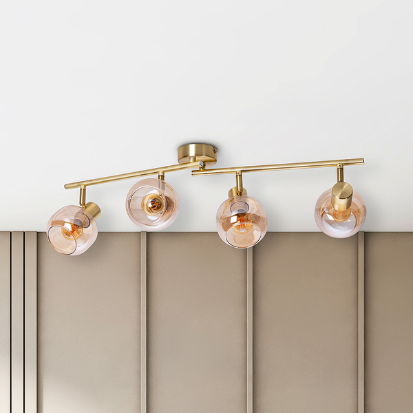 Deckenleuchte Libby 4-flammig - Klarglas / Eisen - Gold