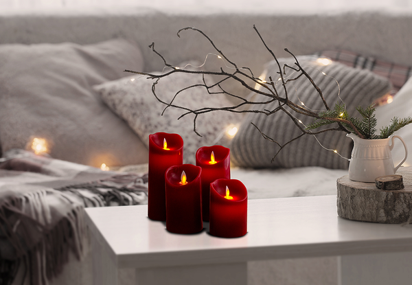 LED-Kerzen Melow 4er-Set - Wachs - Rot