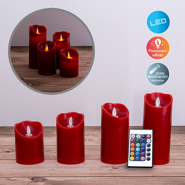 LED-Kerzen Melow 4er-Set - Wachs - Rot