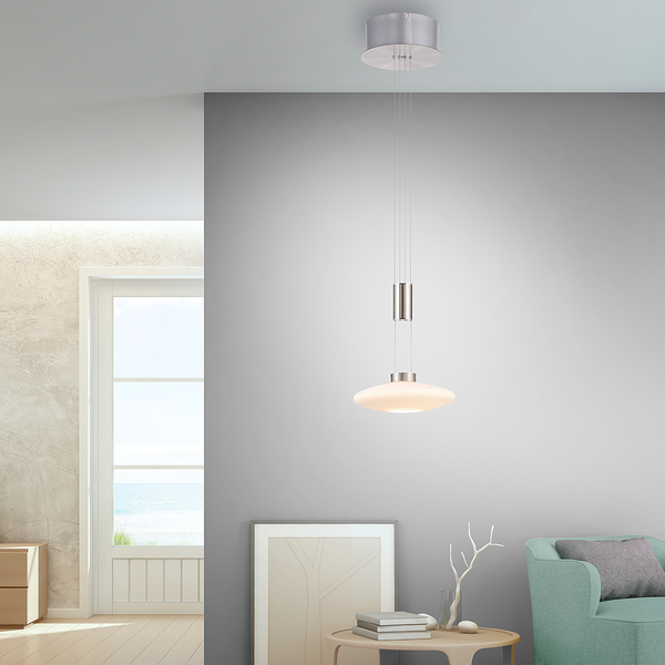 Pendelleuchte Lautada - Milchglas / Eisen, Edelstahl, Aluminium - 1-flammig - Silber