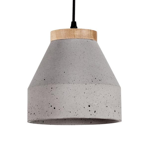Pendelleuchte Tristan 1-flammig - Eiche Massiv / Beton - Grau - Durchmesser: 20 cm