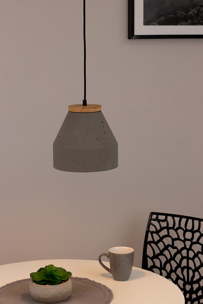 Pendelleuchte Tristan 1-flammig - Eiche Massiv / Beton - Grau - Durchmesser: 20 cm