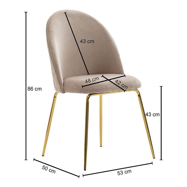 Esszimmerstuhl Paraco 2er-Set - Samt / Eisen - Beige / Gold