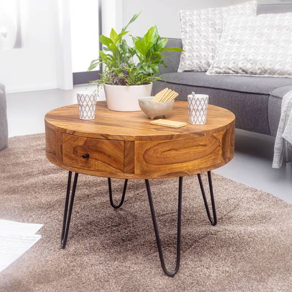 Couchtisch Karow - Sheesham Massiv / Edelstahl - Braun / Schwarz