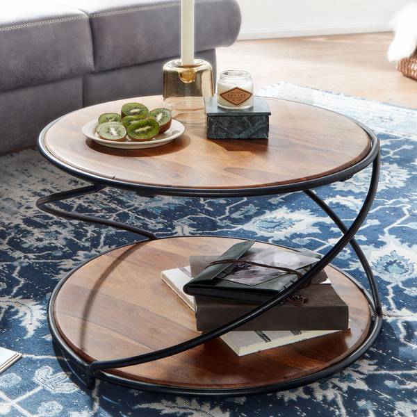 Couchtisch Wendorf - Sheesham Massiv / Edelstahl -  Dunkelbraun / Schwarz - 58 x 35 cm