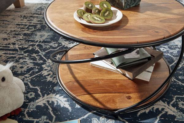 Couchtisch Wendorf - Sheesham Massiv / Edelstahl -  Dunkelbraun / Schwarz - 58 x 35 cm