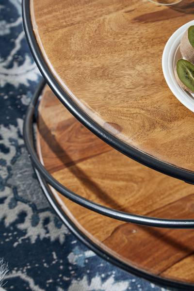 Couchtisch Wendorf - Sheesham Massiv / Edelstahl -  Dunkelbraun / Schwarz - 58 x 35 cm