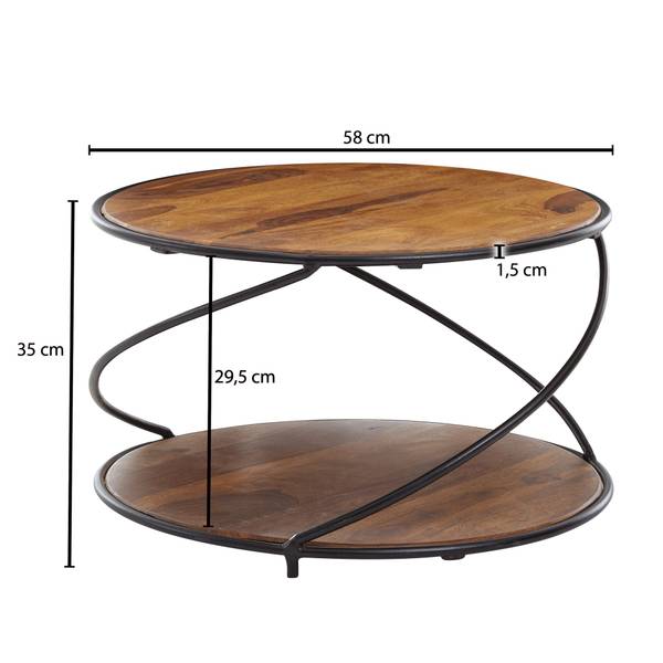Couchtisch Wendorf - Sheesham Massiv / Edelstahl -  Dunkelbraun / Schwarz - 58 x 35 cm