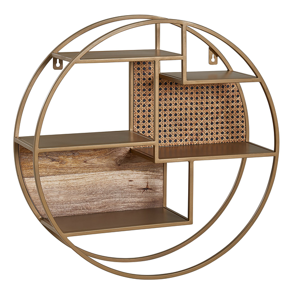 Wandregal Danta - Mango Massiv / Eisen - Messing / Braun