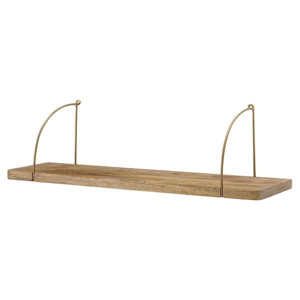 Wandregal Fusine - Mangoholz Massiv / Eisen - Braun / Gold - Breite: 60 cm