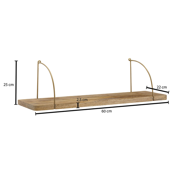 Wandregal Fusine - Mangoholz Massiv / Eisen - Braun / Gold - Breite: 60 cm