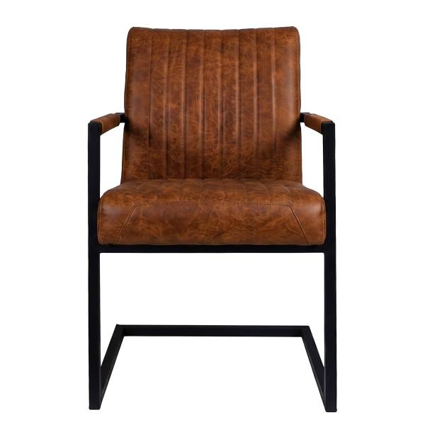 Armlehnenstuhl Ledaha - Eisen / Leder / Polyester - Cognac