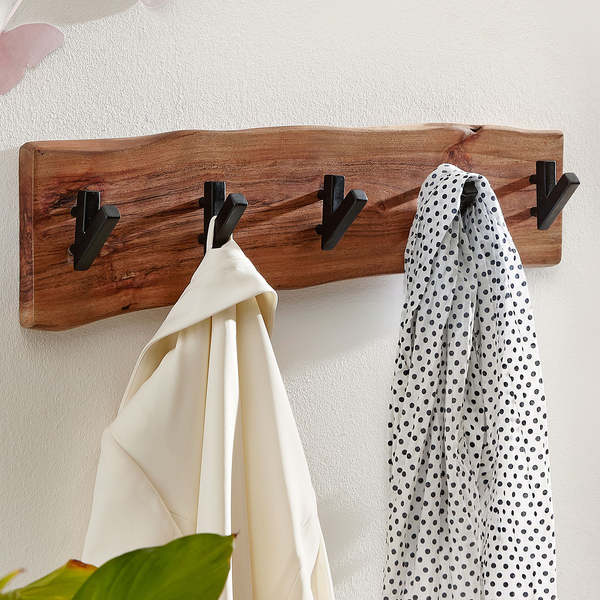 Wandgarderobe Damgarten - Akazie Massiv / Eisen - Braun / Schwarz - 60 x 17 cm