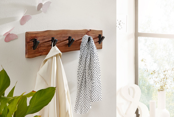 Wandgarderobe Damgarten - Akazie Massiv / Eisen - Braun / Schwarz - 60 x 17 cm