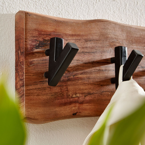 Wandgarderobe Damgarten - Akazie Massiv / Eisen - Braun / Schwarz - 60 x 17 cm