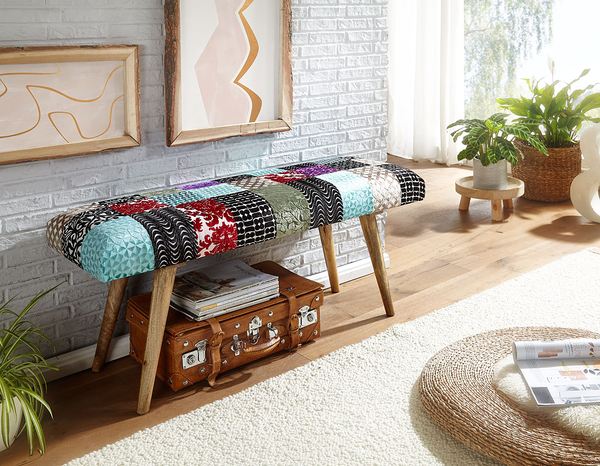 Garderobenbank Bovino - Samt / Mangoholz - Multicolor