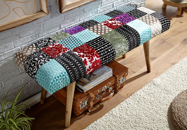 Garderobenbank Bovino - Samt / Mangoholz - Multicolor