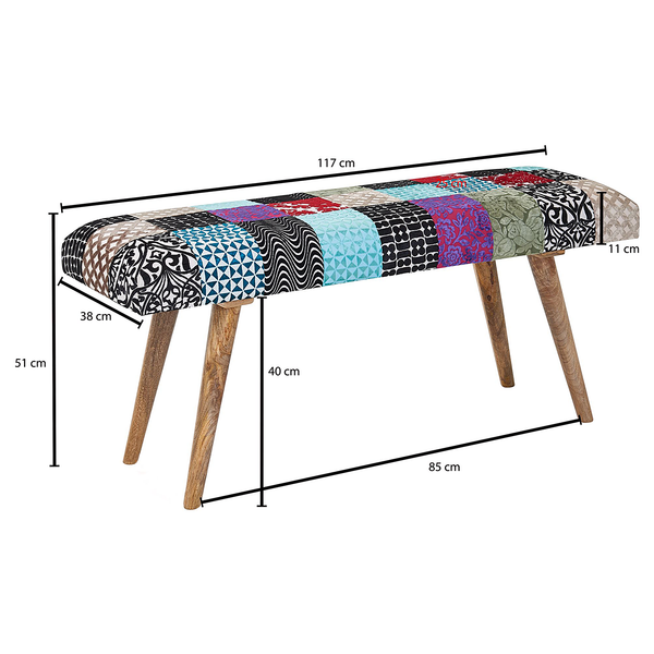 Garderobenbank Bovino - Samt / Mangoholz - Multicolor