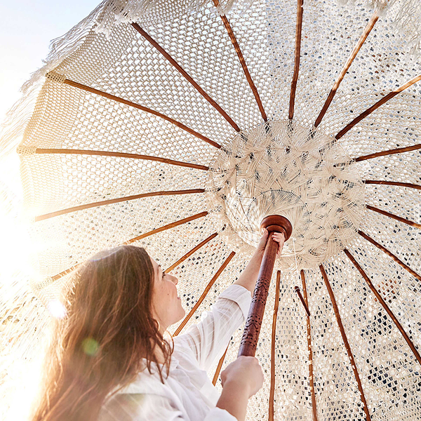 Sonnenschirm MACRAMÈ - Mango / Baumwolle - Braun / Weiß