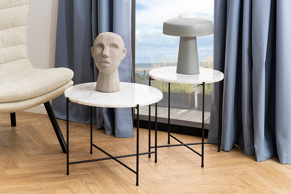 Beistelltisch Marcocci 42 cm - Marmor / Metall - Marmor Weiß / Schwarz
