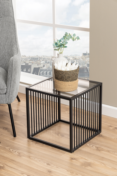Beistelltisch Mephisto quadratisch - Glas / Metall - Schwarz