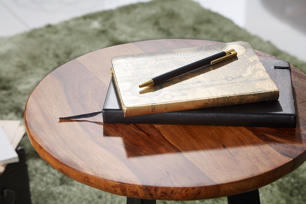 Beistelltisch Quinton - Sheesham Massiv / Eisen - Dunkelbraun / Schwarz - Höhe: 45 cm