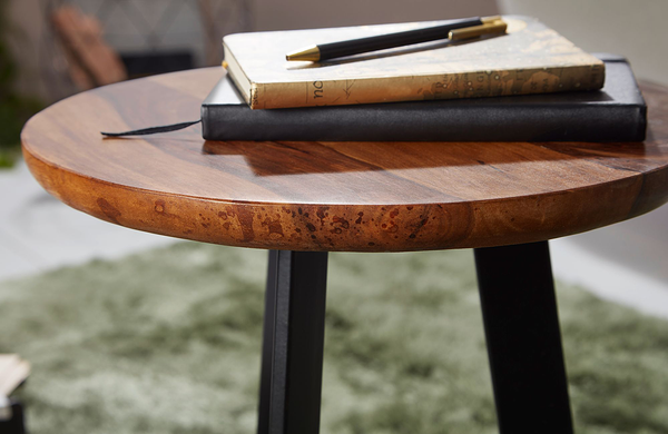 Beistelltisch Quinton - Sheesham Massiv / Eisen - Dunkelbraun / Schwarz - Höhe: 45 cm