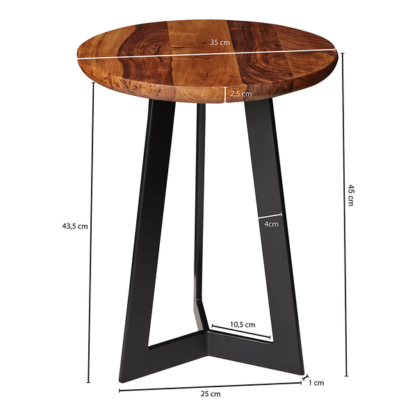 Beistelltisch Quinton - Sheesham Massiv / Eisen - Dunkelbraun / Schwarz - Höhe: 45 cm