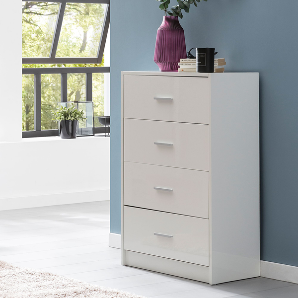 Kommode Carmelo - Spanplatte - Weiß / Silber - Höhe: 90 cm