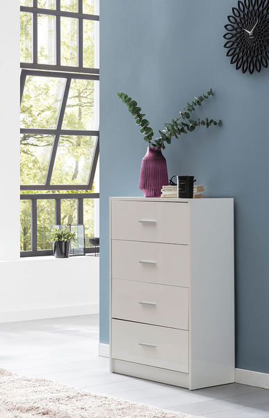 Kommode Carmelo - Spanplatte - Weiß / Silber - Höhe: 90 cm