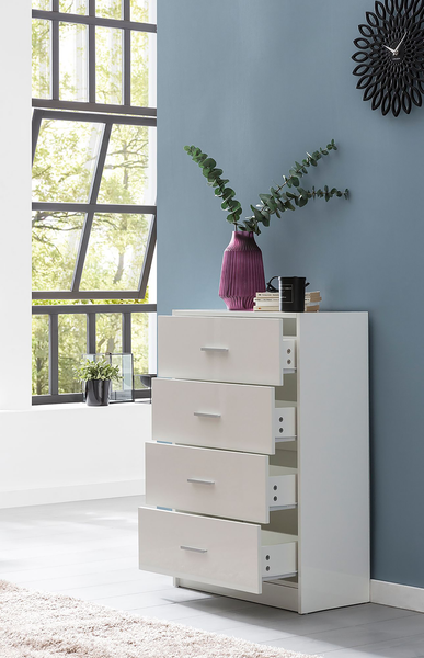 Kommode Carmelo - Spanplatte - Weiß / Silber - Höhe: 90 cm