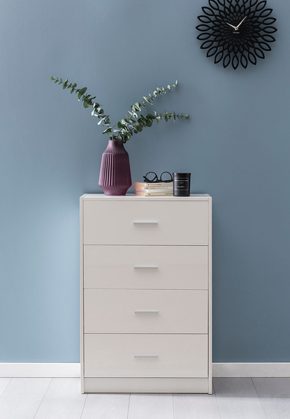 Kommode Carmelo - Spanplatte - Weiß / Silber - Höhe: 90 cm